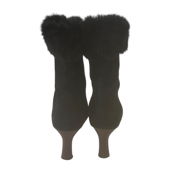 Vintage black suede booties Italy women’s size 40 USA 9B fur trim bohochic zips - Picture 13 of 16